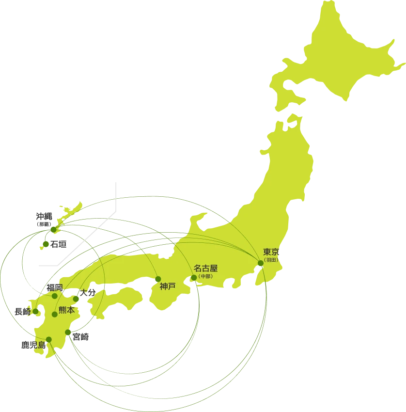 日本地図に就航路線を示した図